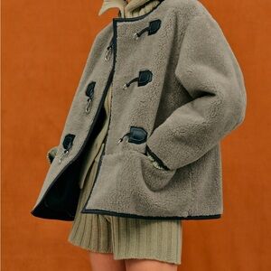 Source Unknown Clasp Front Shearling Coat, Dusty Khaki